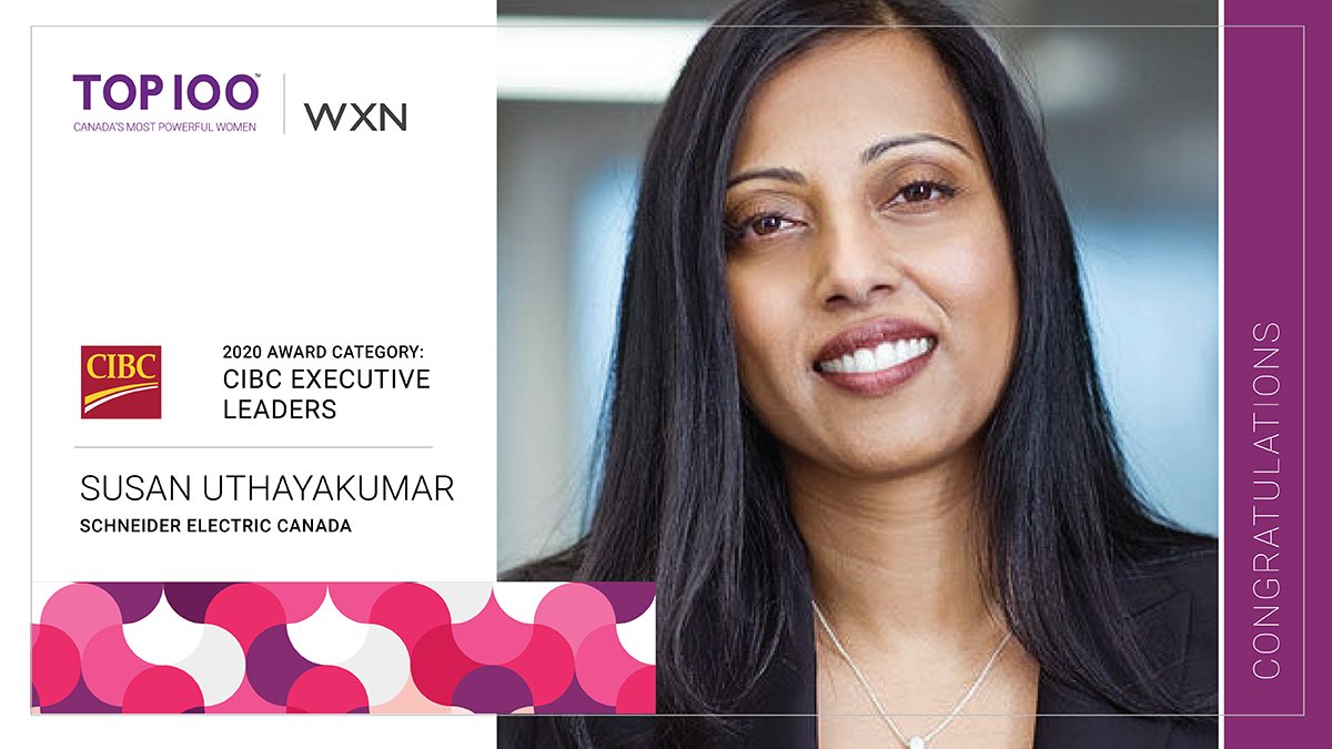 "A leader is someone that can inspire people to dream for a better world regardless of the challenges that is in front of them." -  Susan Uthayakumar, Country President, <a href="/SchneiderElecCA/">Schneider Electric Canada</a> 

#WXN is proud to celebrate our 2020 #Top100 winners. <a href="/cibc/">CIBC</a>