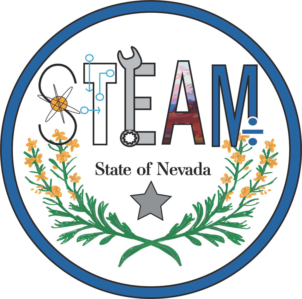 It was my pleasure to partner with @SciNVtech to recognize our STEM and STEAM Seal designers this morning - Chanel Koh from @WCTA_social + Korin Sjostrom from LV Academy of the Arts. This artwork was chosen from over 50 outstanding entries! #STEM #STEAM #NVed @ClarkCountySch