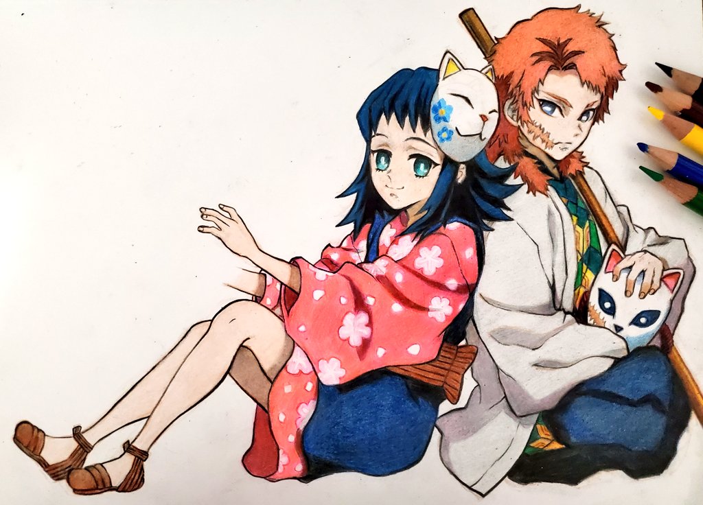 鬼滅の刃 キャラクターの細部を修正しつつ 背景も頑張って参ります お絵描き 色鉛筆 Hikaruのイラスト