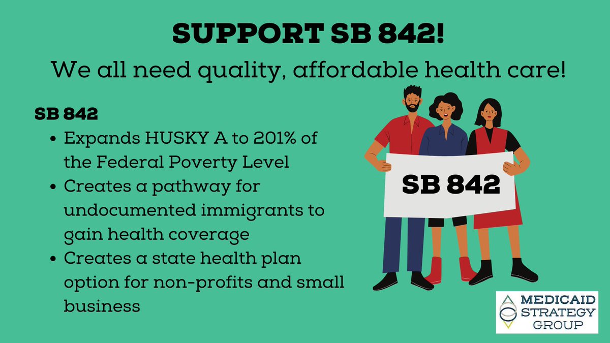 MedicaidGroup's tweet photo. SB 842 will improve access to quality, affordable health care for more people, and includes #HUSKY4More! @GovNedLamont, Sen Looney, Speaker Ritter, @21KevinKelly, Rep Candelora, @CathyOsten, Sen Abercrombie, Sen Fonfara, @SeanScanlonCT https://t.co/Sctuuu24rI