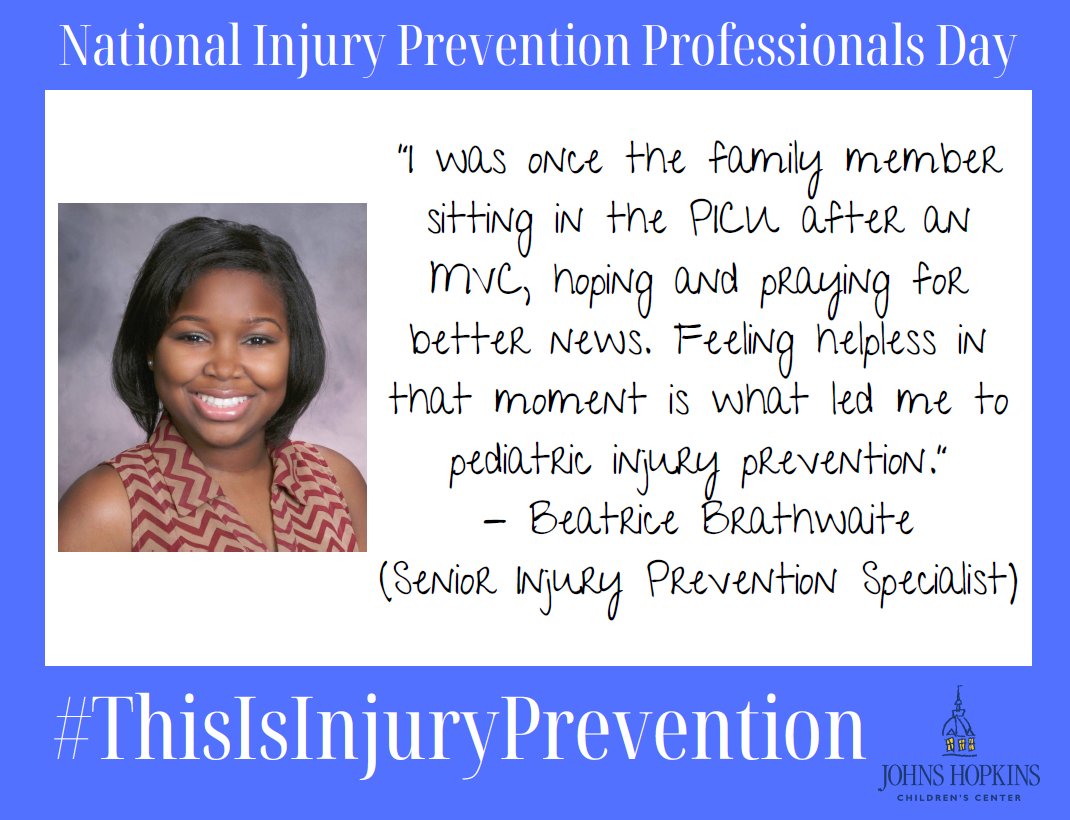 Today, on @ATSTrauma's National Injury Prevention Professionals Day, we recognize our Senior Injury Prevention Specialist, @Raising_Elias, for all her hard work in Injury Prevention. See why she has a passion for injury prevention. #ThisIsInjuryPrevention