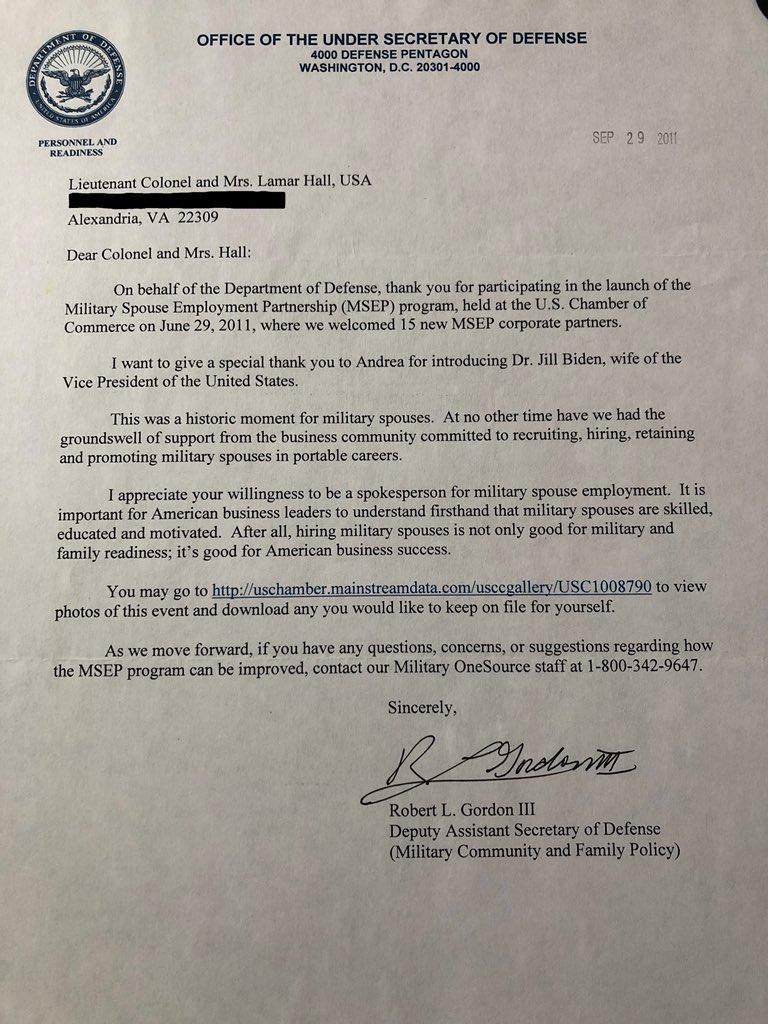 Today @hiringourheroes celebrates the decade of work supporting #militaryspouse employment. What an honor to have introduced Dr. Jill Biden @FLOTUS 10 years ago and to see her still leading the charge. #HOHSpouseSummit #ShapingTheFuture #MilitarySpouseAppreciation #JoiningForces