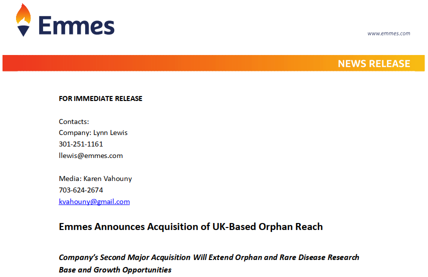 EmmesCRO's tweet photo. We're pleased to announce Emmes’ acquisition of @Orphan_Reach, a CRO focused on orphan &amp; rare diseases. Orphan Reach will accelerate our growth, bring us a larger &amp; more diverse set of biopharma clients, and expand our reach across Europe, Canada &amp; India. https://t.co/9D2sDr13CG https://t.co/d8JAVXoUq3