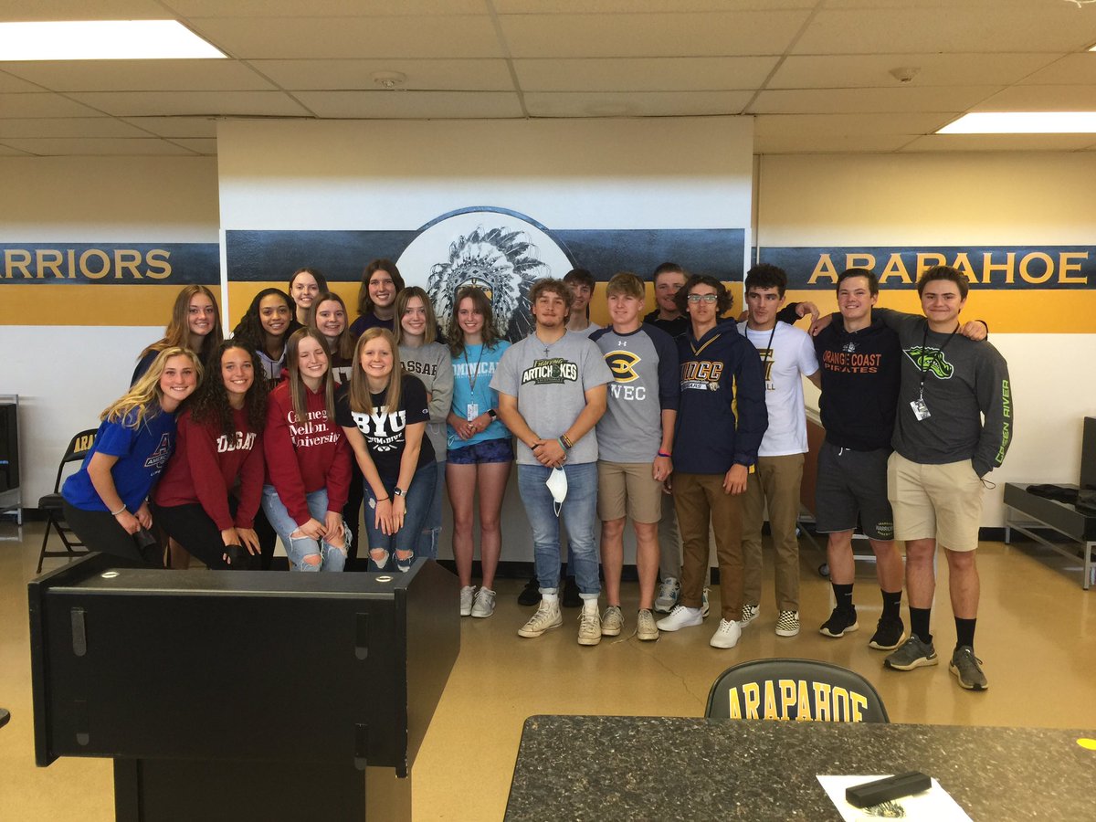 Arapahoe Athletics (@arapsports) on Twitter photo Congratulations to these Arapahoe High School Signing Day scholar-athletes. Good luck with your college endeavors. <a href="/Arapahoe_FB/">Arapahoe High School Football</a> <a href="/ArapTennis/">Arapahoe Tennis</a> <a href="/GolfArapahoe/">Arapahoe Girls Golf</a> <a href="/ArapBaseball/">Arapahoe Baseball</a> <a href="/ARAPVBALL/">Arapahoe Volleyball</a> <a href="/arapswimdive/">Arapahoe Swim & Dive</a> <a href="/arapgirlssoccer/">Arapahoe Girls Soccer</a> <a href="/AHSGBBWarriors/">AHSGBB</a> @arapbball <a href="/ahsglax/">AHS Girls Lacrosse</a> Congratulations to these Arapahoe High School Signing Day scholar-athletes. Good luck with your college endeavors. <a href="/Arapahoe_FB/">Arapahoe High School Football</a> <a href="/ArapTennis/">Arapahoe Tennis</a> <a href="/GolfArapahoe/">Arapahoe Girls Golf</a> <a href="/ArapBaseball/">Arapahoe Baseball</a> <a href="/ARAPVBALL/">Arapahoe Volleyball</a> <a href="/arapswimdive/">Arapahoe Swim & Dive</a> <a href="/arapgirlssoccer/">Arapahoe Girls Soccer</a> <a href="/AHSGBBWarriors/">AHSGBB</a> @arapbball <a href="/ahsglax/">AHS Girls Lacrosse</a>