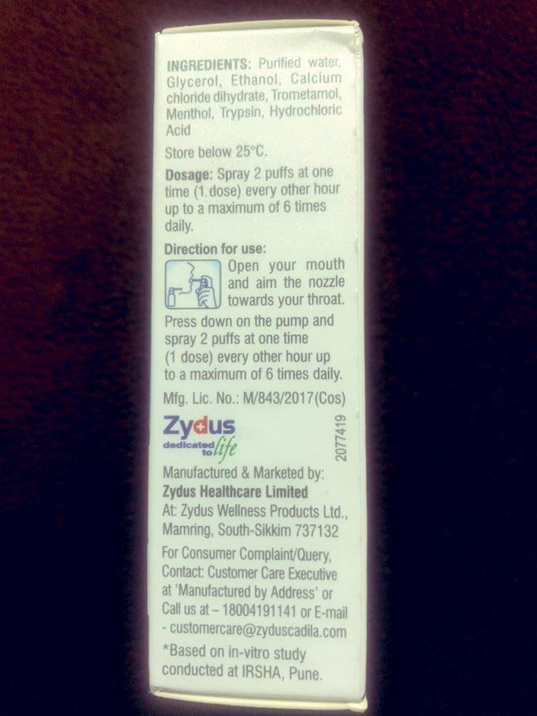 iamruchimankad's tweet photo. Got #Viroshield mouth spray from #Zydus
Reduces 99% viral load
Should work well for those whose exposure levels are high till fully vaccinated https://t.co/WAxpNPIAaM