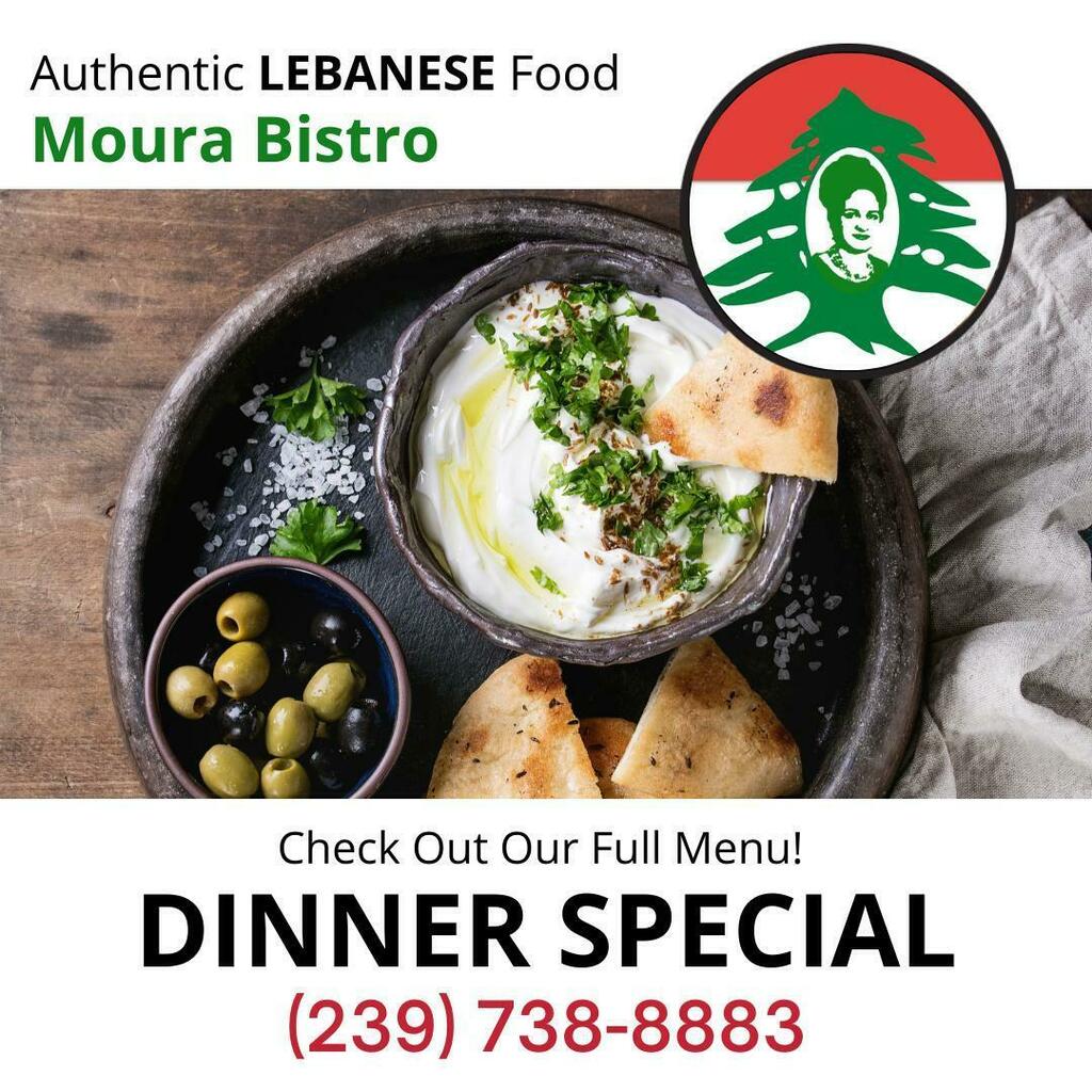 Mourabistro's tweet photo. How about some deliciousness from the comfort of your own place?⠀
Please call to place your order 239)-738-8883!⠀
⠀
#MouraBistro #NabilBassil #LebaneseFood #NaplesFL #MiddleEasternFood #Lebanese #Food #MiddleEastern https://t.co/XEK1Pn2Q1v https://t.co/bIwpgvOTOQ