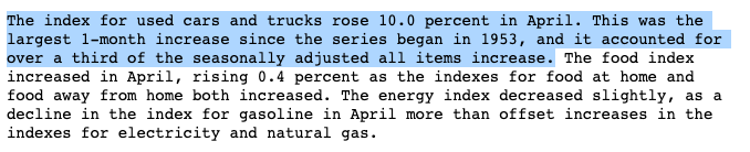paulkrugman's tweet photo. Inflation somewhat higher than expected, but I don't think we should get too worked up about the prices of used cars https://t.co/vR7FnJraS2