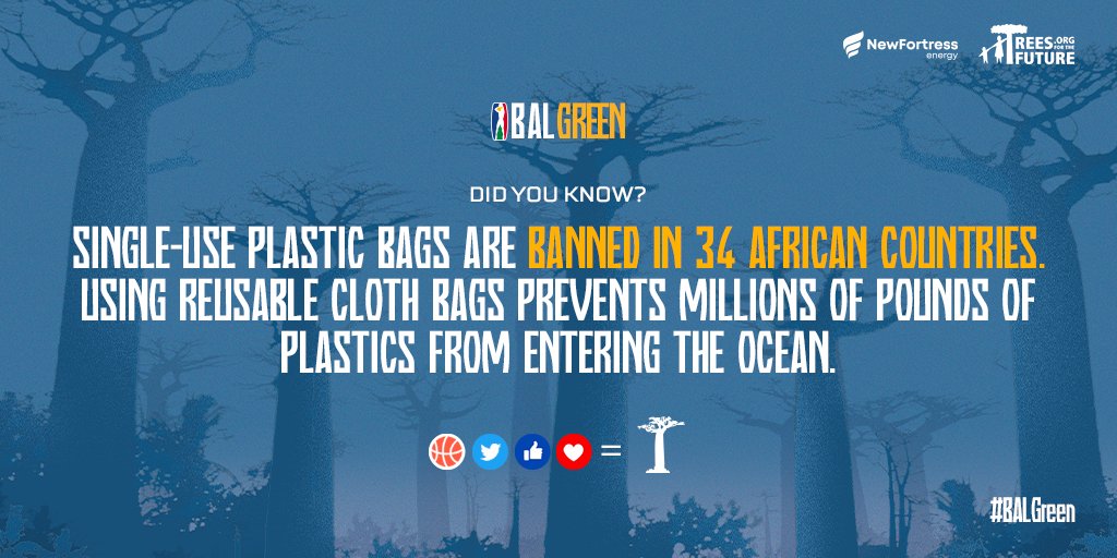 Did you know that single-use plastic bags are banned in many African countries⁉️
Help <a href="/Treesftf/">Trees for the Future</a>  and <a href="/new_fortress/">New Fortress Energy</a> donate 100 000 trees by liking or sharing any #BALGreen post 🌳