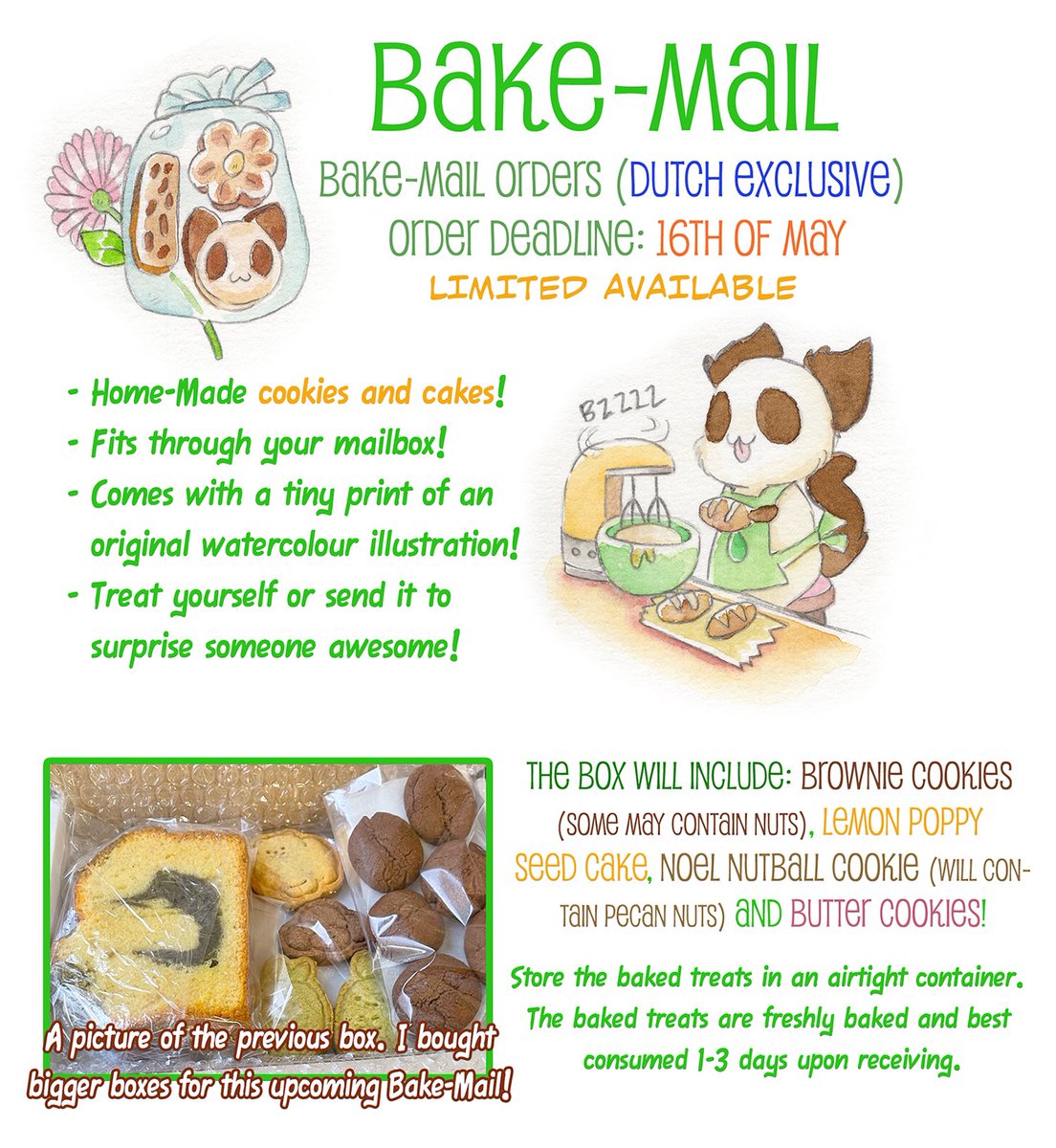 YolinArt's tweet photo. 🍪 I’m taking Bake-Mail orders for 17th of May: A box of Home made Cookies and Cakes! 🍪

🇳🇱 Only- Limited available - PM to place an order

☕️ Ko-Fi: https://t.co/0A95TrGRSZ
(Ko-Fi doesn’t allow 50 cents, so it’s set a bit higher there. Other payment options: PayPal, bank) https://t.co/IM8ooDoazP