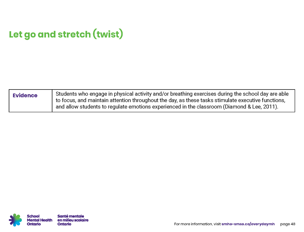Happy #wellbeingwednesday <a href="/DPCDSBSchools/">Dufferin-Peel Catholic District School Board</a>
educators! We know that even a small amount of daily physical activity can improve our mental health and wellbeing. Check out this quick and easy to use wellbeing classroom activity from <a href="/SMHO_SMSO/">School Mental Health Ontario</a>
to try with your students.