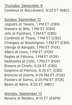 nfl schedule week 1 regular season