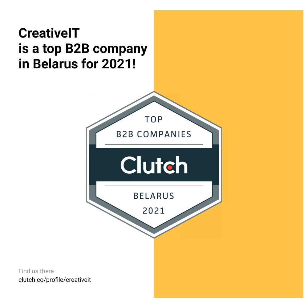 CreativeITeam's tweet photo. WOW! 💥  CreativeIT was identified as one of the top B2B companies in Belarus according to Clutch! We're incredibly happy and inspired to work even harder on the coming projects!

#b2b #topcompany #development #react #angular #javascript https://t.co/gUZuVWvvWm