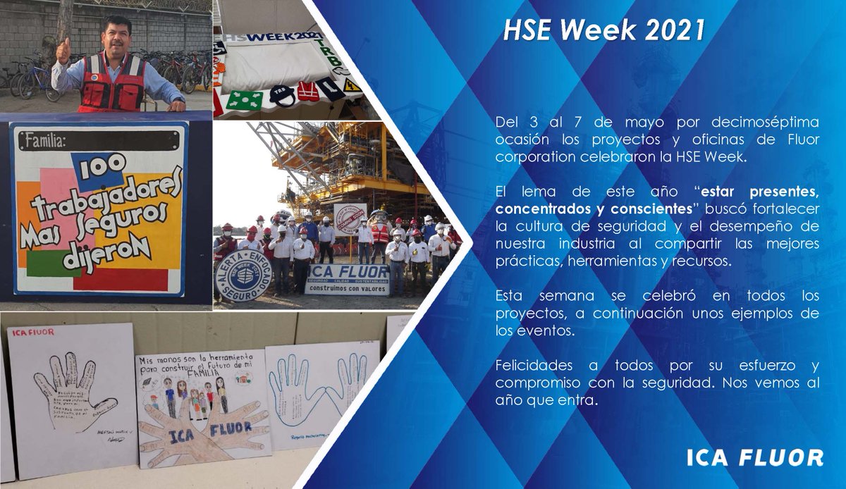 ICAFluorOficial's tweet photo. El viernes 7 de mayo cerramos la HSE Week. Ve como se desarrollaron los eventos en nuestros sitios. #HSEWeek #MasSegurosJuntos #ConstruimosConValores https://t.co/KJbv8S3mLI