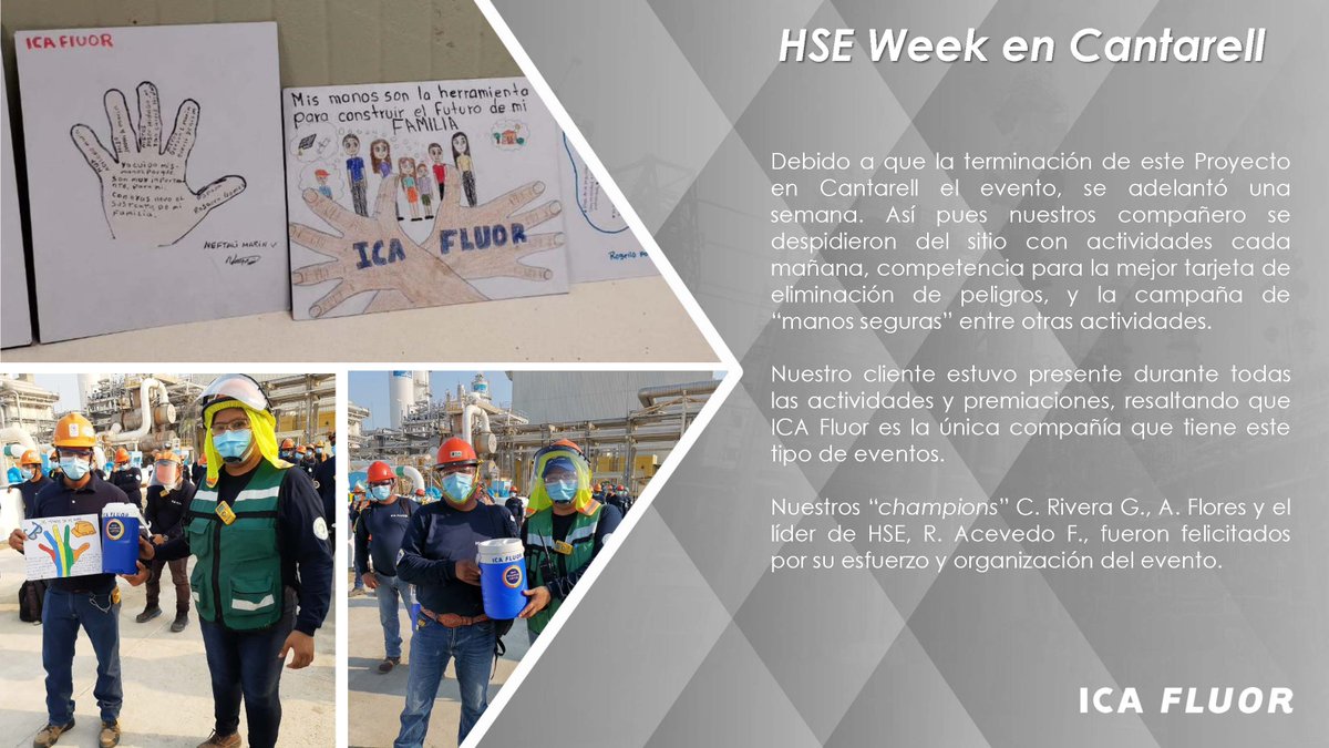 ICAFluorOficial's tweet photo. El viernes 7 de mayo cerramos la HSE Week. Ve como se desarrollaron los eventos en nuestros sitios. #HSEWeek #MasSegurosJuntos #ConstruimosConValores https://t.co/KJbv8S3mLI