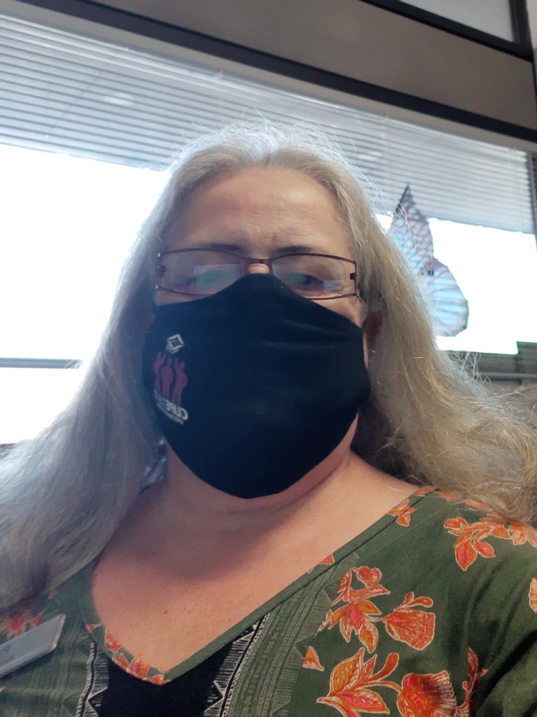 UPEILibrary's tweet photo. This is Pauline, our delightful Admin Assistant. You will see her around the Library - she would welcome a "Hello" from everyone 😁
#UPEI #RobertsonLibrary #MoreThanJustBooks #FaceMasksRequired #MasqueRequis 
[Pauline in a black CUPE 1870 mask] https://t.co/tXV2q43e5n
