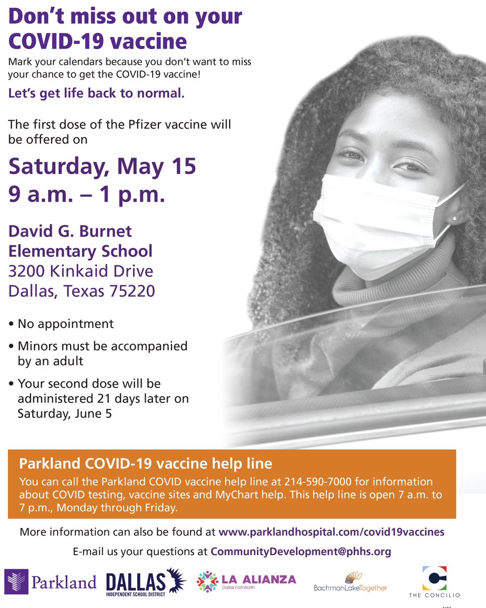 Parkland's tweet image. No appointment needed!