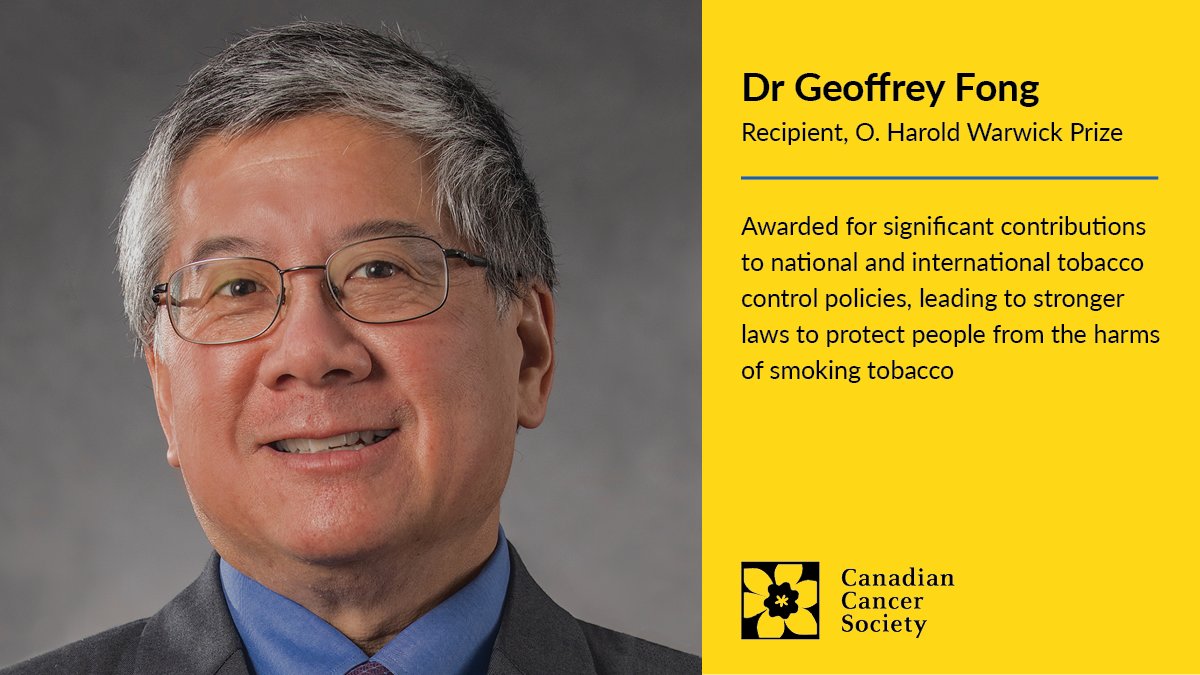 CCSResearch's tweet photo. Congratulations to Dr Geoffrey Fong @gfong570, recipient of the @cancersociety O. Harold Warwick Prize!

This award is given for outstanding achievements in cancer control research aimed at reducing the burden of cancer.

Read more: https://t.co/vYUsGZ6Jwh https://t.co/RxK4qWeWci