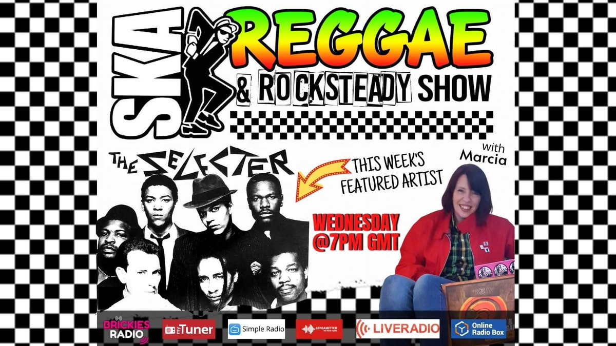 MarciaHstngs (@marciahstngs) on Twitter photo Tonight on <a href="/Brickiesradio/">Brickies Radio</a> 7-9pm
Featuring <a href="/TheSelecter/">The Selecter(2-Tone)</a> and many more top tunes #ska #reggae #rocksteady
<a href="/onlineradiobox/">OnlineRadioBox</a> radio.thebrickmakers.com Tonight on <a href="/Brickiesradio/">Brickies Radio</a> 7-9pm
Featuring <a href="/TheSelecter/">The Selecter(2-Tone)</a> and many more top tunes #ska #reggae #rocksteady
<a href="/onlineradiobox/">OnlineRadioBox</a> radio.thebrickmakers.com