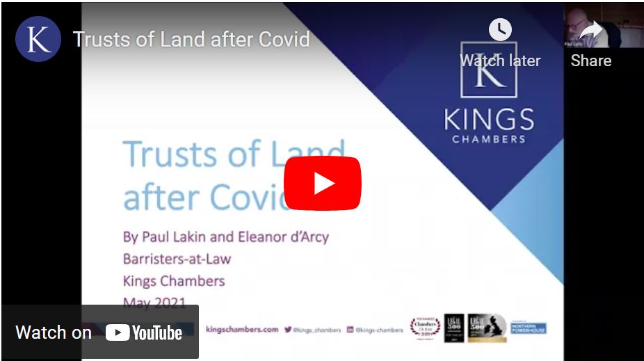 WATCH NOW: Trusts of Land after Covid 

Catch up with the recording now, as <a href="/PaulLakin5/">Paul Lakin</a> &amp; <a href="/darcy_eleanor/">Eleanor d'Arcy</a> discuss practical pointers and tips concerning trusts of land and, in particular, orders for sale after Covid.

kingschambers.com/latest-news/re…