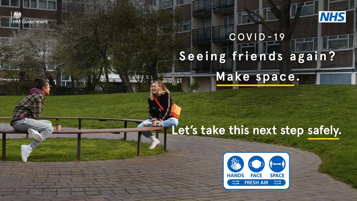 Text saying: COVID-19 seeing friends again? Make space. Let's take this next step safely.