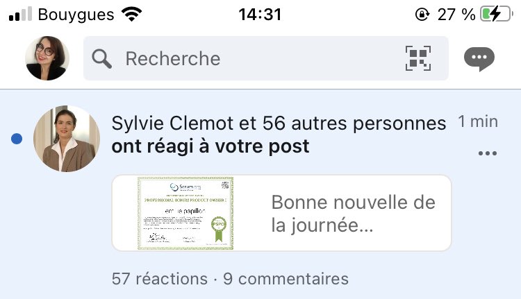 EmiliePapillon's tweet photo. Quand l’une des femmes qui t’inspire dans l’ #IT te félicite pour ta certification #PSPO1 #Scrum... autant vous dire que ça me fait passer une belle après midi ! Merci @frenchgirltoo 😊 #PositiveEnergy https://t.co/pcfVvgsIHS