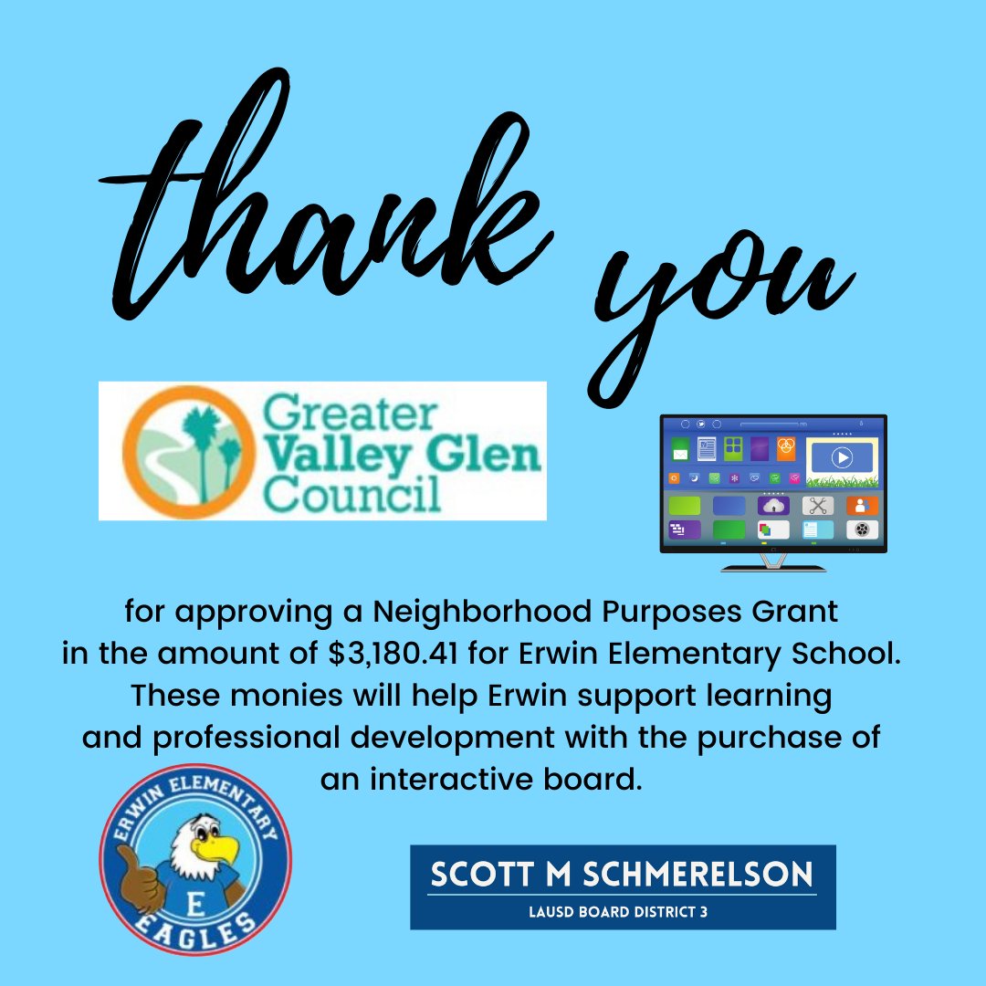 Thank you GVGC for your generous donation to the Erwin School Community! @GVGCouncil @ScottAtLAUSD @MsDamonte @LDNESchools