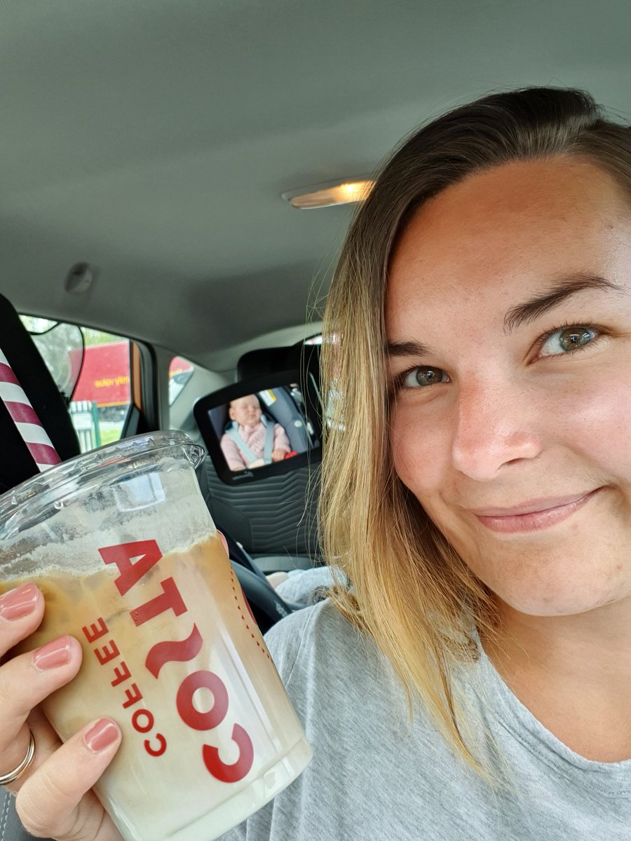 FionaJLockhart's tweet photo. Nap-trapped but at least have my 50p @CostaCoffee Iced Latte 🙌 https://t.co/FmstOftWbc