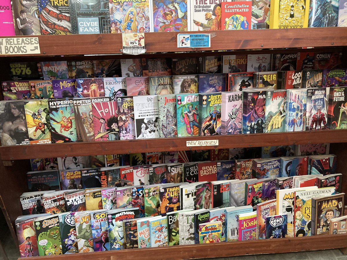 strangeadventrz's tweet photo. Even if you can’t browse em right now, trust us—it *is* #newcomicbookday! Peruse the list at the door, tell us what you need, and we’ll bring it to you (or deliver them, or mail them)! #ncbd #readmorecomics #wearamask😷 #staysafe #keepcalmandreadcomics https://t.co/DQTsyoEQSb