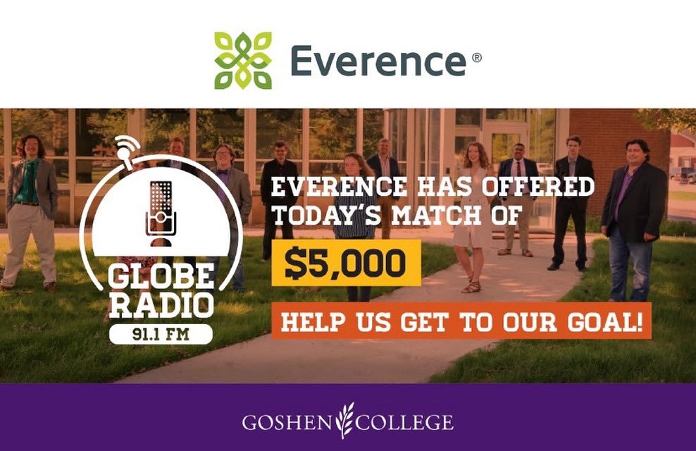911TheGlobe's tweet photo. 91.1 The Globe Membership Drive supporters, this is for you!!! Today, every donation up to $5,000 is matched by Everence Financial!
Call in to the studio to donate at 574-535-7488 or go online at https://t.co/TncDEwzWZm https://t.co/99h32VePll