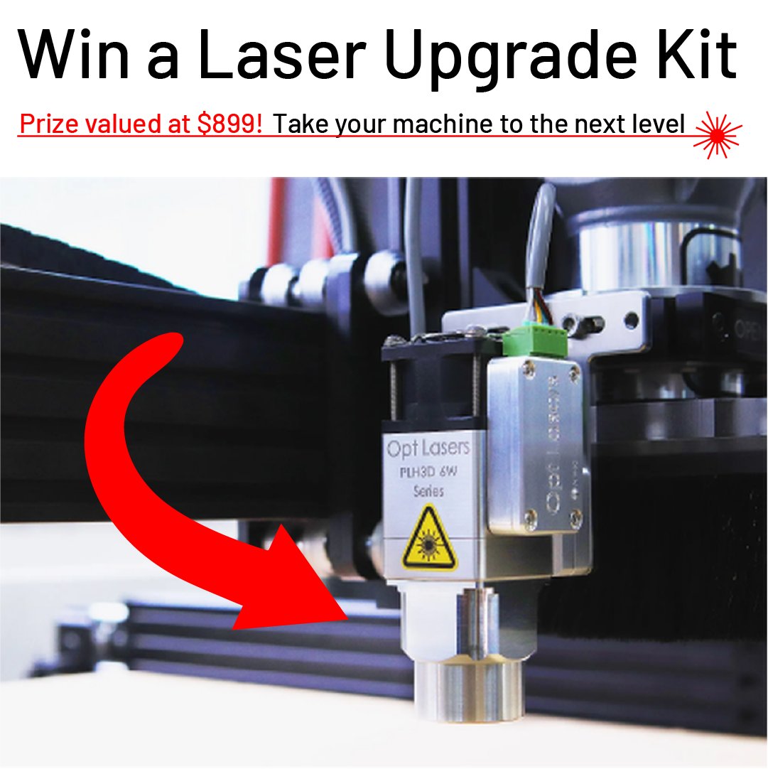 OpenBuilds's tweet image. OpenBuilds Laser Upgrade Kit Sweepstakes

Win a powerful laser upgrade kit for your CNC machine from OPT Lasers!

Dont blink, join in today at openbuildspartstore.com/openbuilds-swe…

Each task will provide you with entries that increases your chances of wining.