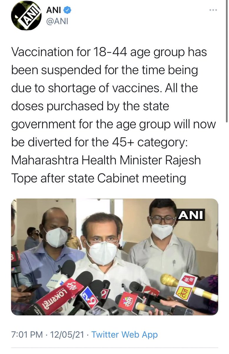 Maharashtra suspends #VaccinationDrive for those in the 18-44 years category #CovidIndia