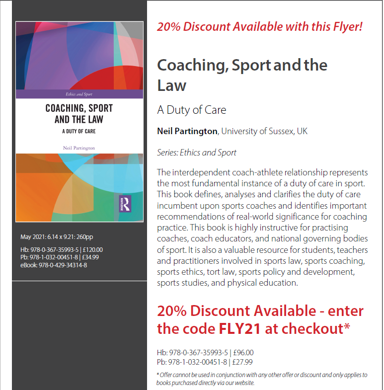I had the privilege of reading Neil’s ‘Coaching, Sport and the Law’ before it was published and I could not recommend it more to people interested in sport, coaching and the tort law. I cannot wait to get my copy <a href="/SussexLaw/">Sussex Law</a> <a href="/ciara_hackett/">Ciara Hackett</a> @DrKevinJBrown <a href="/routledgebooks/">Routledge Books</a>