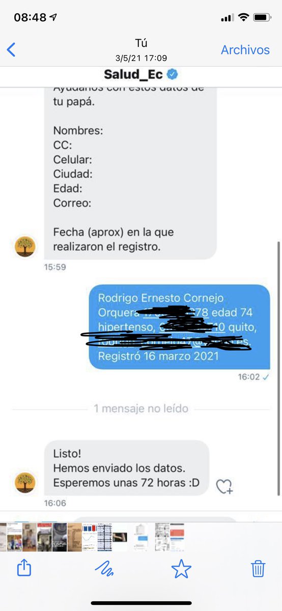 Mi padre de 74 años y con HTA sigue sin vacuna, se ha registrado y siempre le dan algún pretexto. 
La semana pasada me mandaron este mensaje directo desde <a href="/Salud_Ec/">Ministerio de Salud Pública 🇪🇨</a> el tiempo pasó y nada! Cuiden a nuestros adultos mayores ! Hasta cuando ?