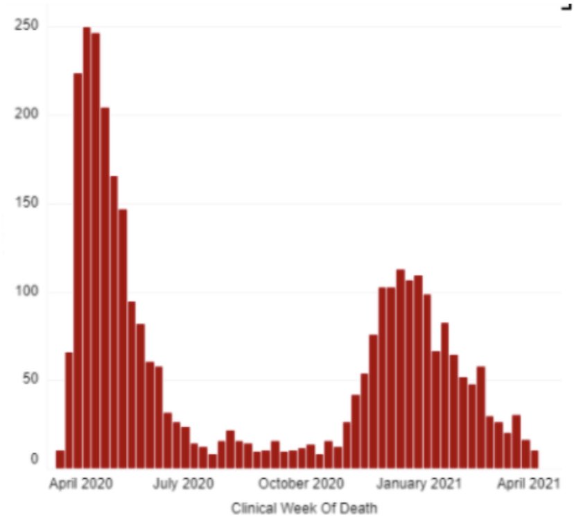 trueMDJD's tweet photo. As predicted by clinicians .. Fall hospitalization spike not as bad as Spring, and mortality also much less https://t.co/dNkceyrHsA