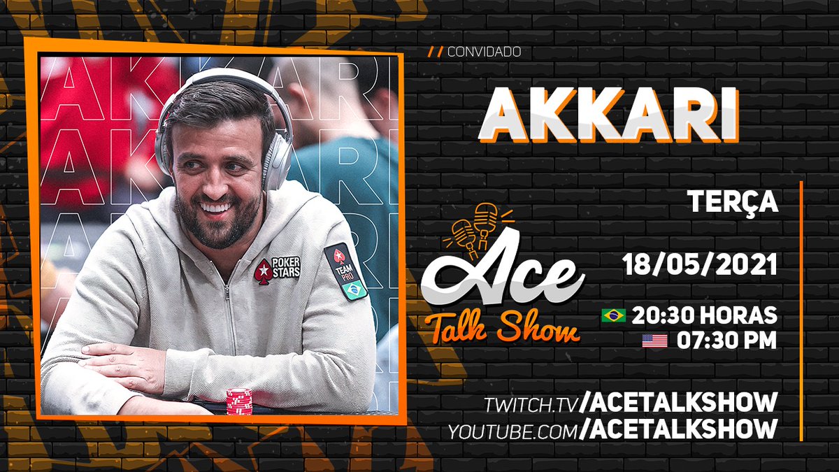 AceTalkShow's tweet photo. Temos a honra de ter como próximo convidado a lenda do Poker, um dos donos da grandíssima @FURIA, André Akkari (@aakkari) IN STUDIO (e vacinados!)

Anota na agenda aí! 

RT=dia de Fúria!

Terça-feira (18/05) ás 20:30 de Brasília!

AO VIVO em: https://t.co/LH9SNDRPlI https://t.co/a8XFVa0aLb
