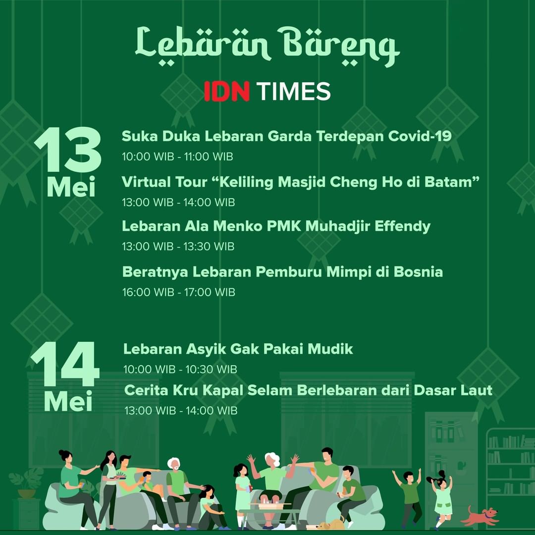 Spesial hari Lebaran, Tim Redaksi IDN Times mengajak kalian untuk Lebaran bareng nih, dari virtual tour, live streaming bareng temen-temen nakes, hingga sharing-sharing seru bareng Jurnalis IDN Times.⁣

#LebaranBarengIDNTimes