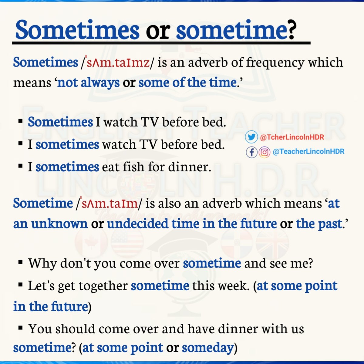 TcherLincolnHDR's tweet photo. Sometimes or sometime

#sometimes #sometime #adverbs_of_frequency #worddifferences #teacherlincolnhdr https://t.co/Lo2BnfleJU