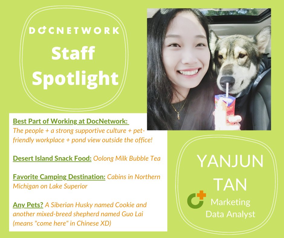 Today we’re shining the Staff Spotlight on Yanjun, who is an integral part of our Sales &amp; Marketing team. Her graphic design skills and data analysis blow us away on a daily basis, and she is an incredibly kind and gracious person to boot. We are lucky to have her at DocNetwork!