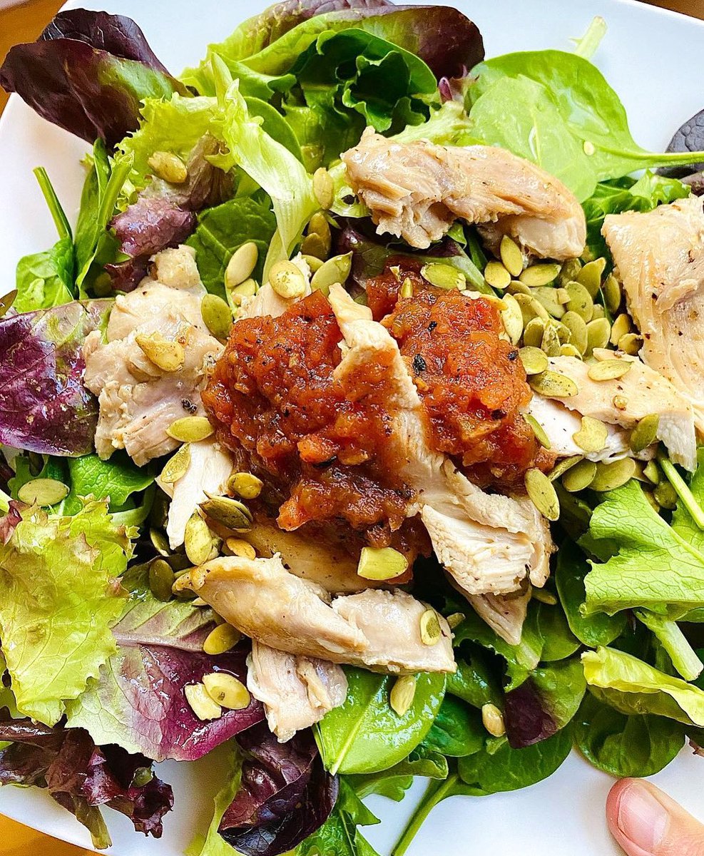 Mexican chicken salad with “Hot Salsa” flavor added on top.