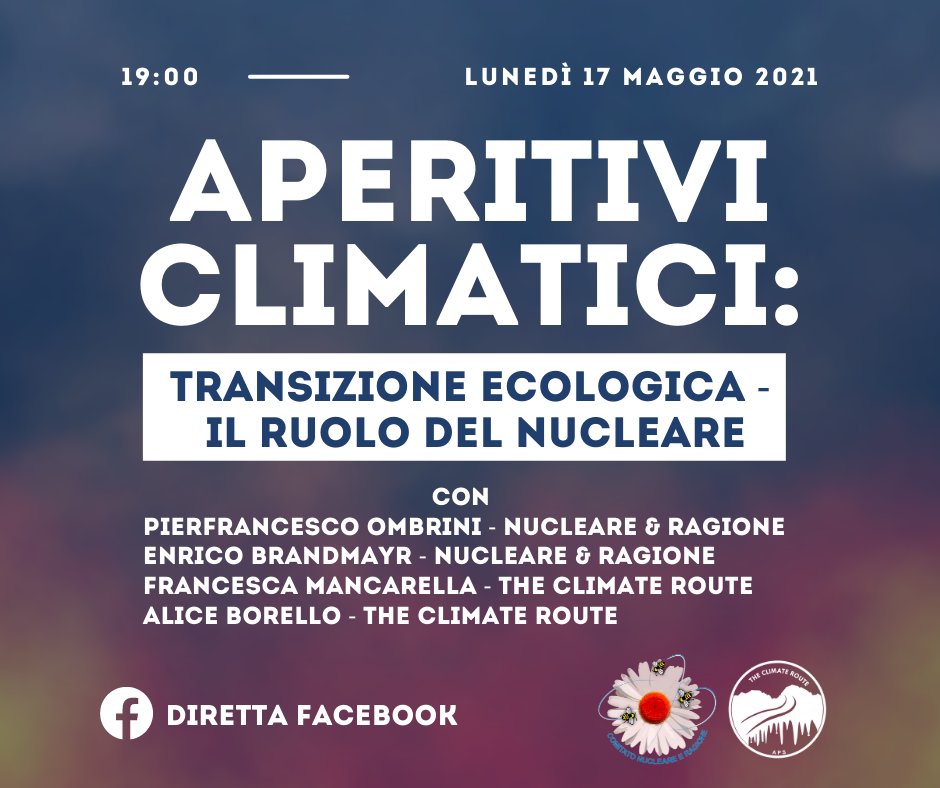 theclimateroute's tweet photo. Lunedì 17 maggio alle ore 19 saremo in diretta sulla nostra pagina Facebook con @nucleareragione per discutere del ruolo del #nucleare per la transizione energetica. 

Non mancate!

#theclimateroute  #cambiamentoclimatico #diritti #energia #zeroemissioni https://t.co/db18oOCXf4