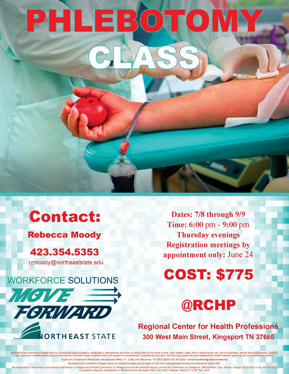 NEStateWFS's tweet photo. Phlebotomy program beginning in July. Click below for details: https://t.co/GKvdILy7O6