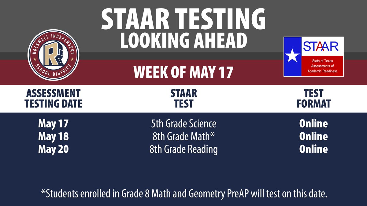 Here’s a look at what STAAR tests are happening the week of May 17.