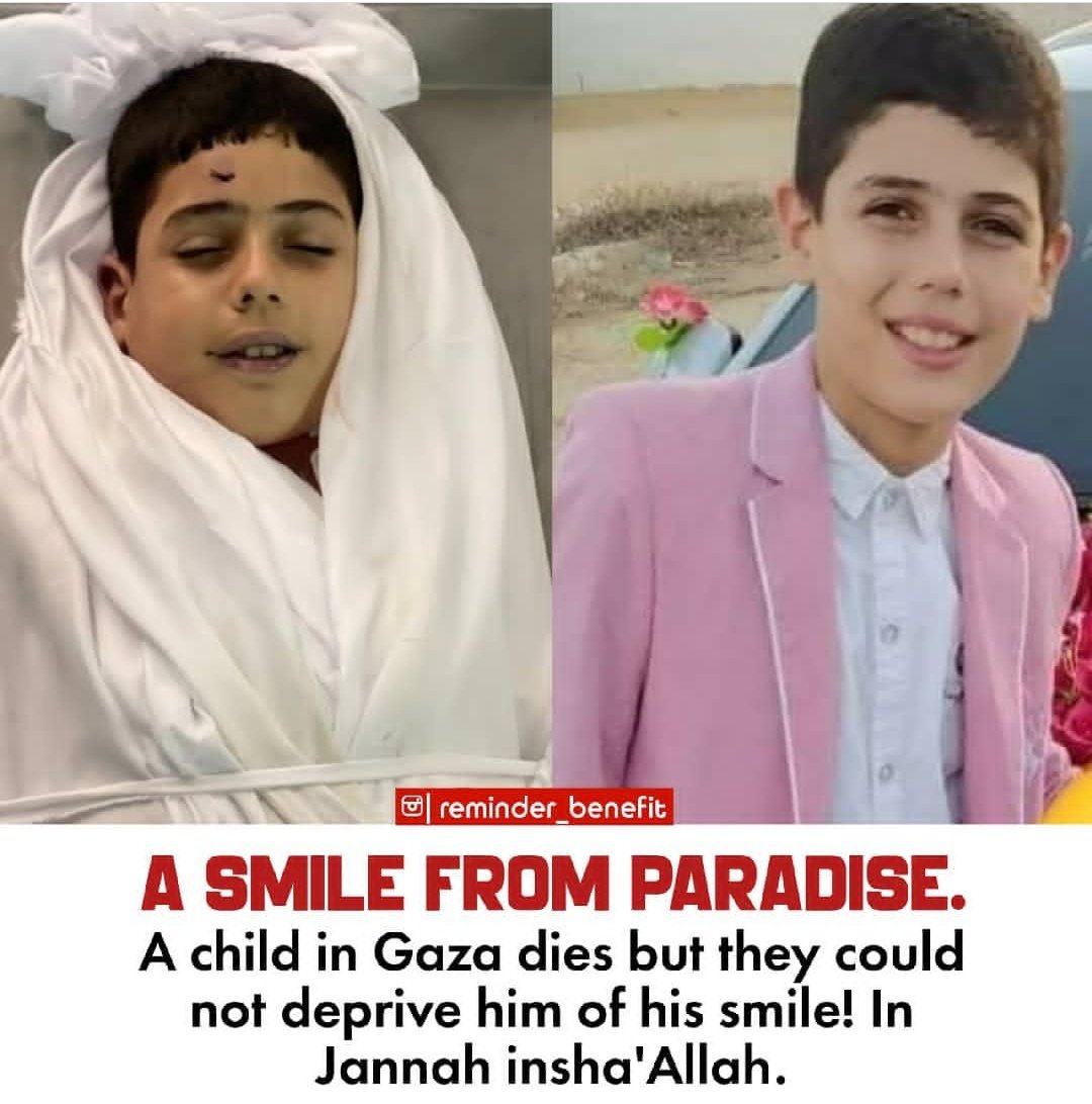 Toobahayatkhan2's tweet photo. Look at d divine smile of d kid who was murdered yesterday in Gaza by d Israeli forces
u can forcefully take their land but can never crush their indomitable spirit.Our hearts bleed 2 see d indiscriminate bombing and killings in Gaza.
Long live d resistance.🇵🇸
#GazaUnderAttack https://t.co/2VO819n643