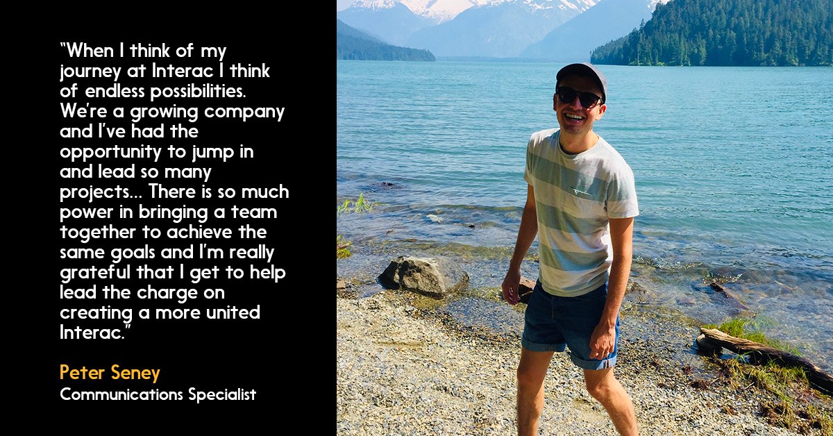INTERAC's tweet photo. Peter Seney is a Communications Specialist at Interac. He focuses on employee engagement, supports content for corporate events, and amplifies organizational initiatives with external audiences. Learn more about Peter and #InteracLife: https://t.co/hHiC87ZxYj https://t.co/WSn92nN74a
