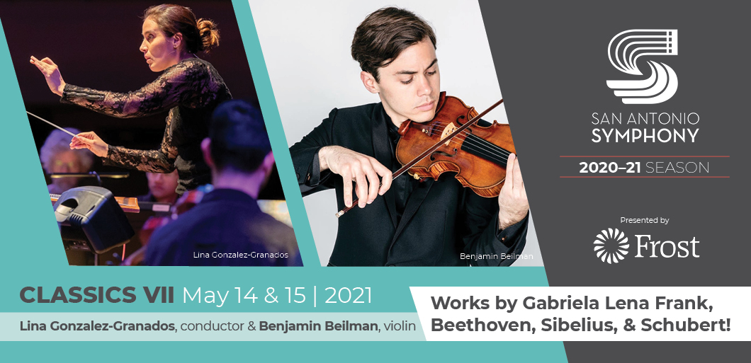 This weekend, #SASymphony proudly presents Classics VII Virtuoso Violin concerts featuring conductor <a href="/Linitaconductor/">Lina González-Granados</a>, violinist <a href="/benbeilman/">Ben Beilman</a>, and works by Gabriela Lena Frank, Beethoven, Sibelius, and Schubert.

For more information, visit sasymphony.org/event/classics….