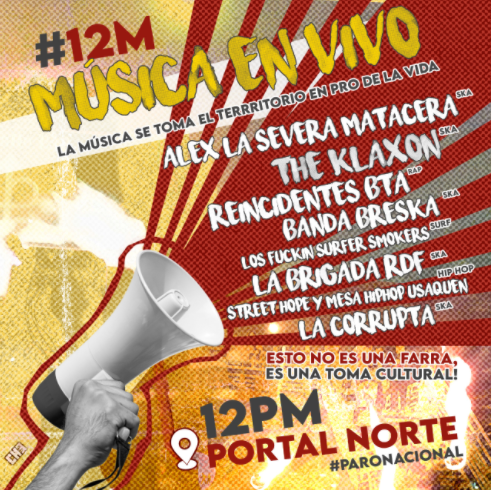 Que mejor forma de protestar que haciendo música en pro de la vida.
los esperamos a todos en el portal norte 🤘🏽