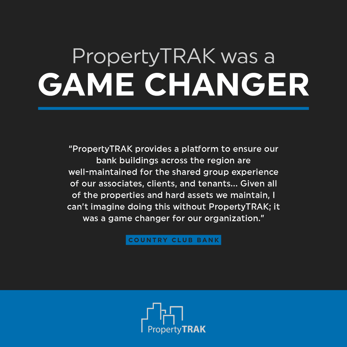 PropertyTRAK's tweet photo. Country Club Bank has grown from a single $42m commercial bank to a $1.9 billion, multi-faceted financial institution with 21 locations across Greater KC, and PropertyTRAK has been with them every step of the way, automating maintenance management and streamlining operations. https://t.co/vckQxQlnEy