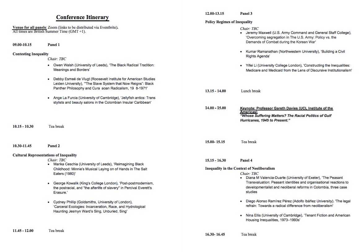 UCL_AmResNet's tweet image. We are excited to share the schedule for our "Histories of Inequalities" conference. Register for free at: bit.ly/3bmeKVs