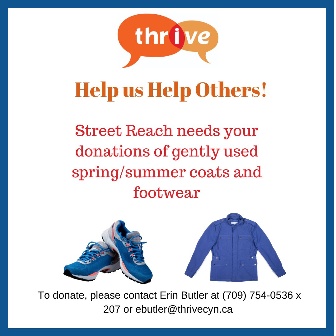 Spring cleaning? Consider donating your new or gently used spring and summer jackets and footwear to Thrive!