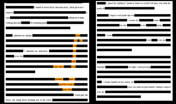 susangbarber's tweet photo. My students had 5 choices for an end of the year activity. One was a college admission essay blackout or whiteout. Love the final products! https://t.co/KTHJj7WgjV